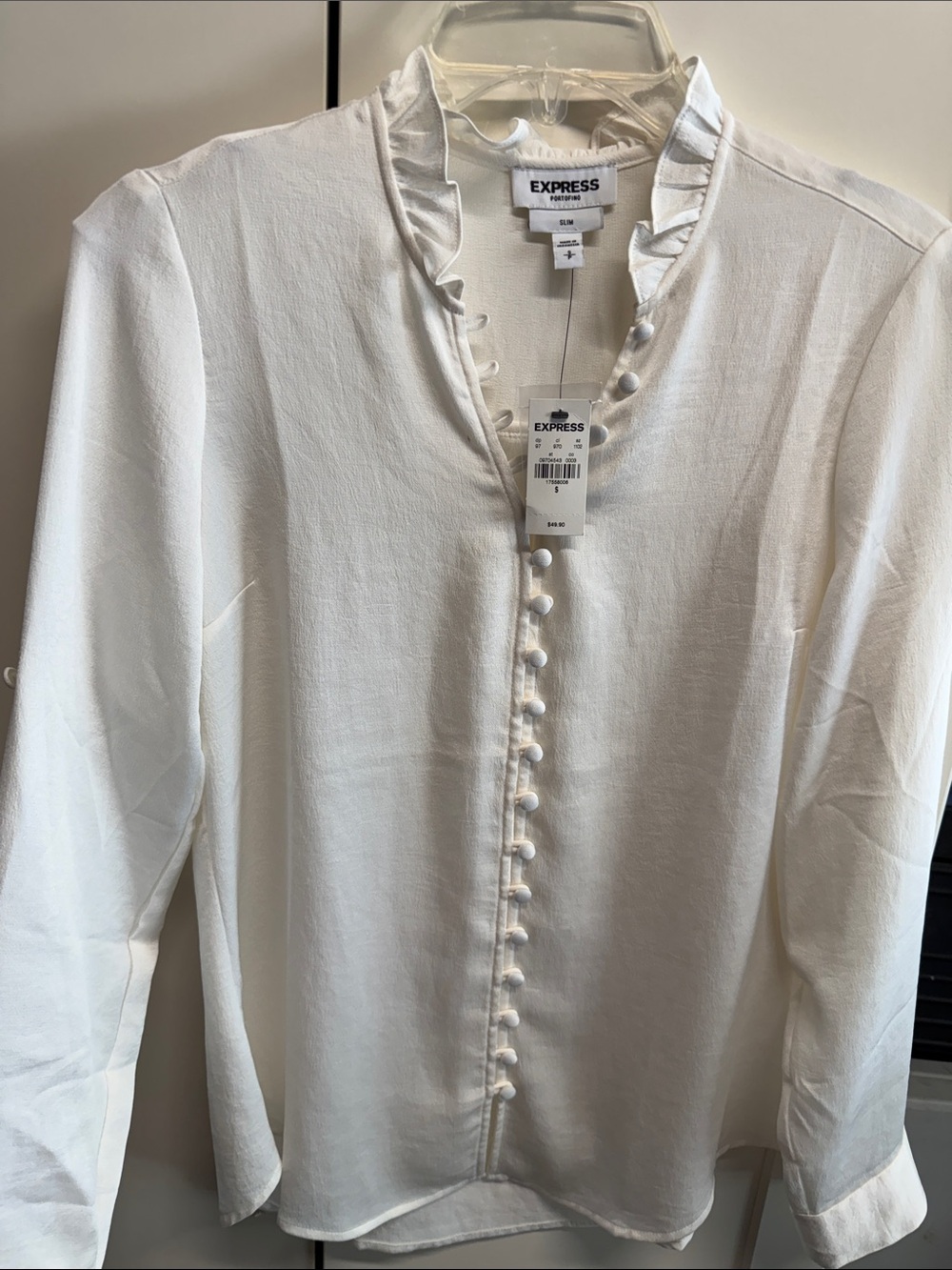 Express White Ruffle-Trim Button Front Blouse - Picture 6 of 8